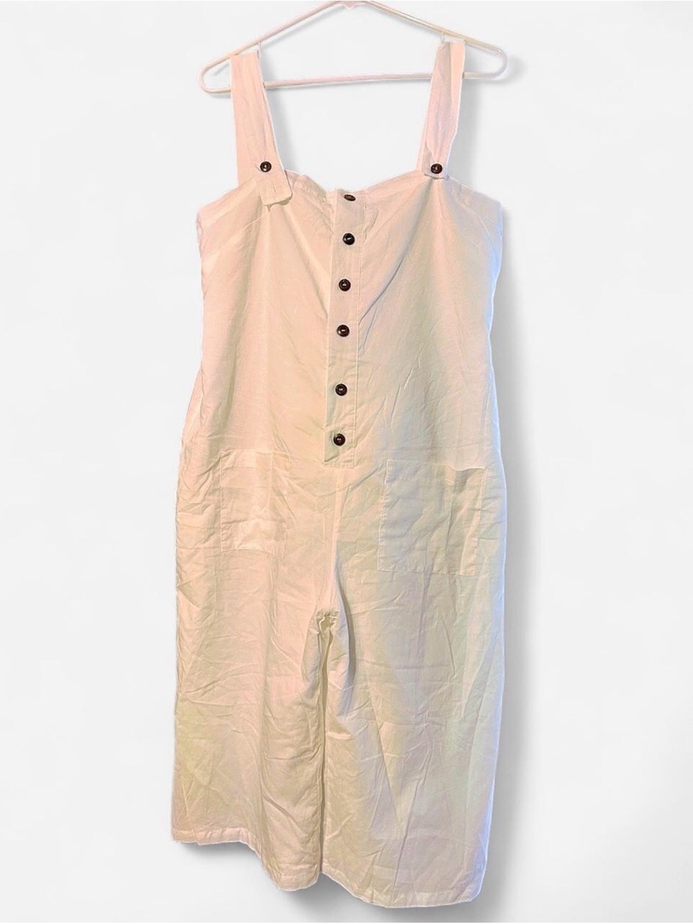 Womens Cream Button-Front Jumpsuit Overalls